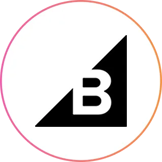 Black triangular logo featuring a stylized capital letter B inside.
