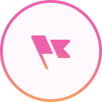 Pink and orange flag icon inside a circular gradient border on a white background.