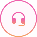 Pink headset icon with microphone inside a circular gradient border.